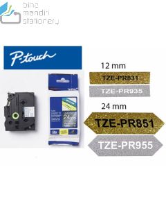 Gambar perlengkapan sekolah Brother TZE-PR851 Black on Premium Gold 24mm P-touch Tape dan aneka katalog Brother (tape) grosir