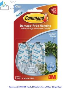 Foto alat tulis merk 3M Command terlaris type Command 17091CLR Medium Clear Hooks Kaitan Penggantung transparan Sedang 